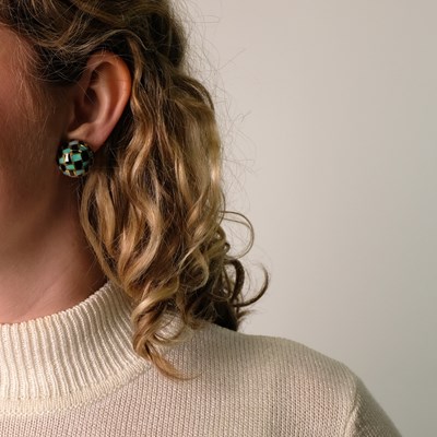 Lot 170 - Tiffany & Co. Pair of Gold, Opal and Black Jade Dome Earclips