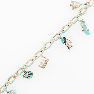 Lot 2274 - Tiffany & Co. Silver and Enamel Charm Bracelet