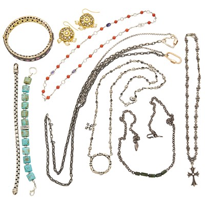 Lot 2285 - Group of Silver, Gold, and Gem-Set Jewelry