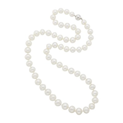 Lot 1080 - Long South Sea Baroque Cultured Pearl Necklace with White Gold Ball Clasp