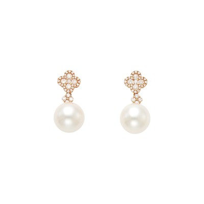 Lot 2042 - Pair of Rose Gold, Cultured Pearl and Diamond Pendant-Earrings