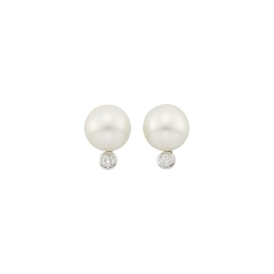 Lot 2302 - Pair of White Gold, South Sea Cultured Pearl and Diamond Earrings