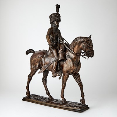 Lot 559 - Bronze Group of a Hussar on Horseback