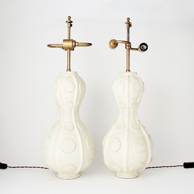 Lot 138 - Pair of Contemporary Design Painted Earthenware Table Lamps