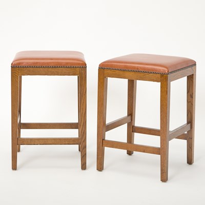 Lot 415 - Pair of Leather Upholstered Oak Stools