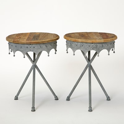 Lot 140 - Pair of Metal and Wood Side Tables