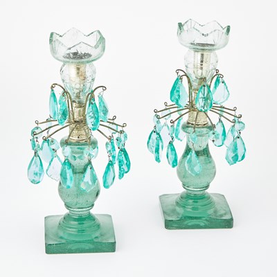 Lot 173 - Pair of Green Glass Lustres