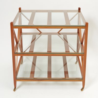 Lot 194 - Modern Cherry Wood and Glass Three-Tier Side Table