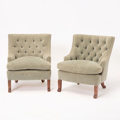 Lot 235 - Pair of Blue Tufted Club Chairs