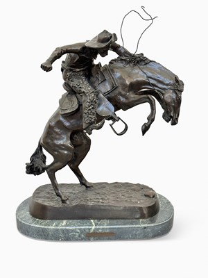 Lot 1121 - Western Themed Bronze Equestrian Group Entitled Wooly Chaps