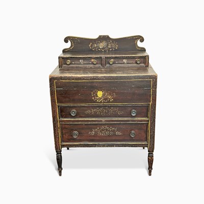 Lot 1060 - Grain Painted and Paint-decorated Pine Sewing Desk