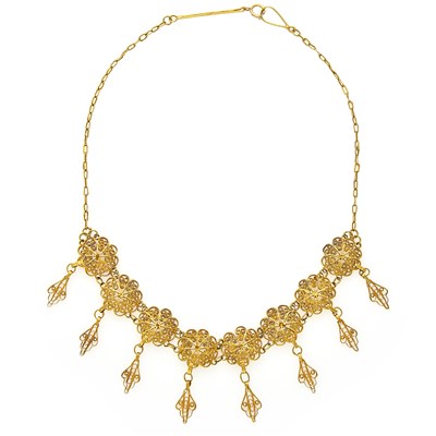 Lot 1169 - Gold Filigree Fringe Necklace