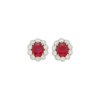 Lot 148 - Pair of Platinum, Ruby and Diamond Earclips