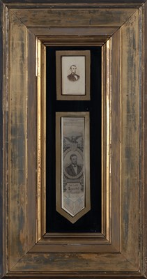 Lot 23 - A Carte-de-visite portrait of Lincoln in a framed display with a Memorial Ribbon