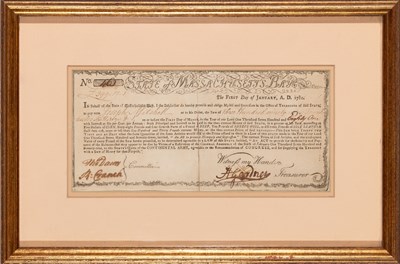 Lot 502 - A large engraved Massachusetts Bay banknote signed and dated 1780