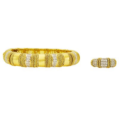 Lot 1204 - Cassis Two-Color Gold and Diamond Bracelet and Ring