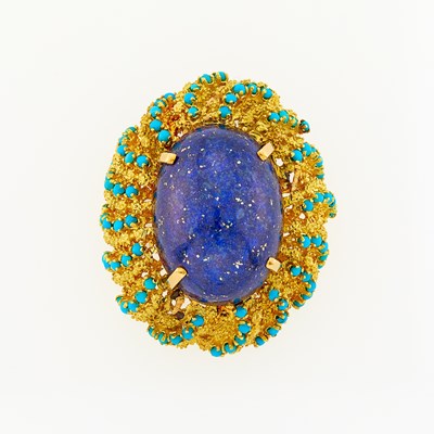 Lot 2023 - Gold, Lapis and Turquoise Brooch