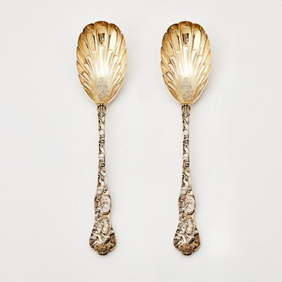 Lot 108 - Pair of Victorian Sterling Silver "Stag Hunt" Pattern Serving Spoons