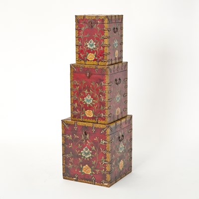 Lot 417 - Three Red Painted Trunks