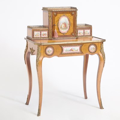 Lot 291 - Louis XVI Style Gilt-Metal and Porcelain Mounted Bonheur du Jour