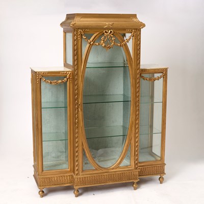 Lot 174 - Louis XVI Style Giltwood Marble Top Vitrine