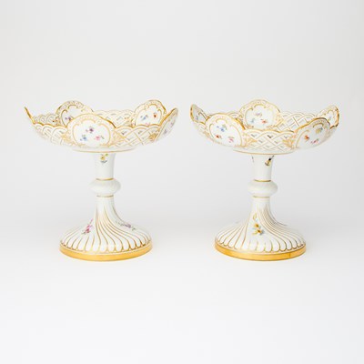 Lot 52 - Two Meissen Gilt and Hand-Painted Porcelain Compotes