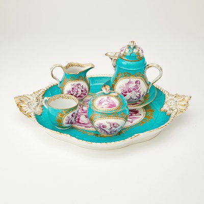 Lot 53 - Assembled Meissen Six-Piece Gilt and Hand-Painted Turquoise-Ground Porcelain Part Breakfast Set