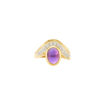 Lot 2053 - Gold, Cabochon Amethyst and Diamond Ring