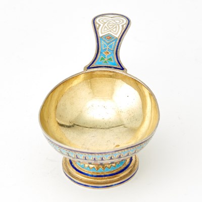 Lot 503 - Russian Silver-Gilt and Champlevé Enamel Kovsh