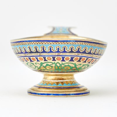 Lot 503 - Russian Silver-Gilt and Champlevé Enamel Kovsh