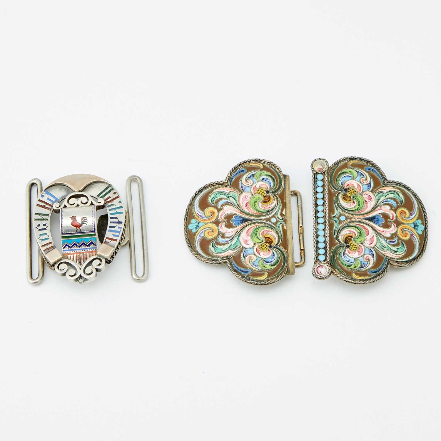 Lot 541 - Two Russian Silver and Enamel Belt Buckles