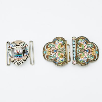 Lot 541 - Two Russian Silver and Enamel Belt Buckles