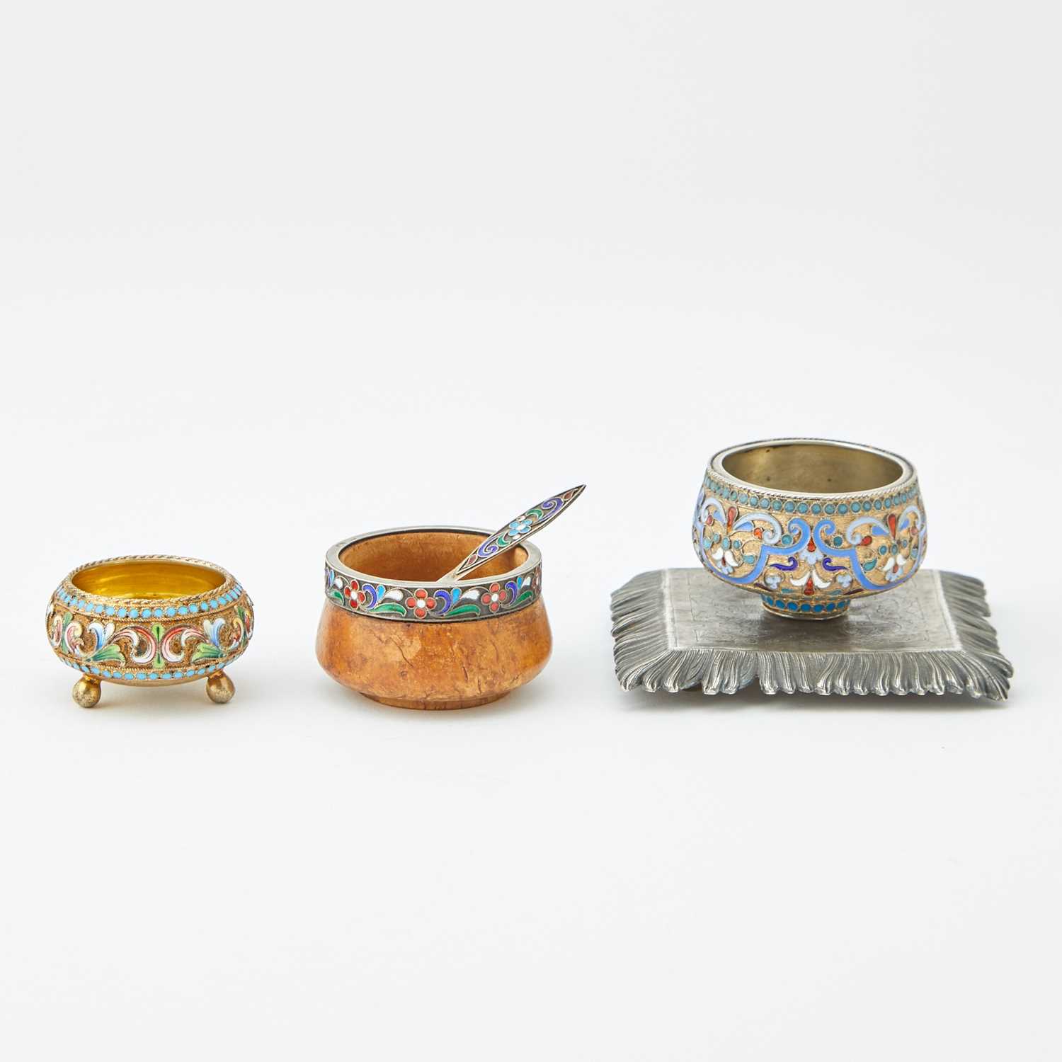 Lot 539 - Three Russian Silver and Enamel Salts