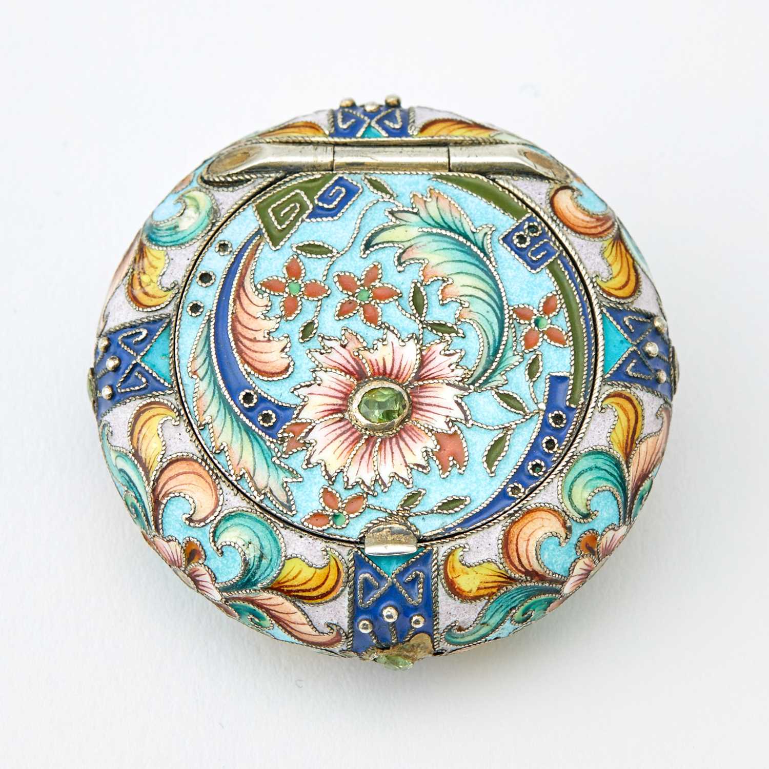 Lot 546 - Russian Gem-Set Silver-Gilt and Cloisonné Enamel Pill Box