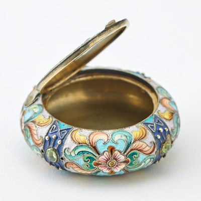 Lot 546 - Russian Gem-Set Silver-Gilt and Cloisonné Enamel Pill Box