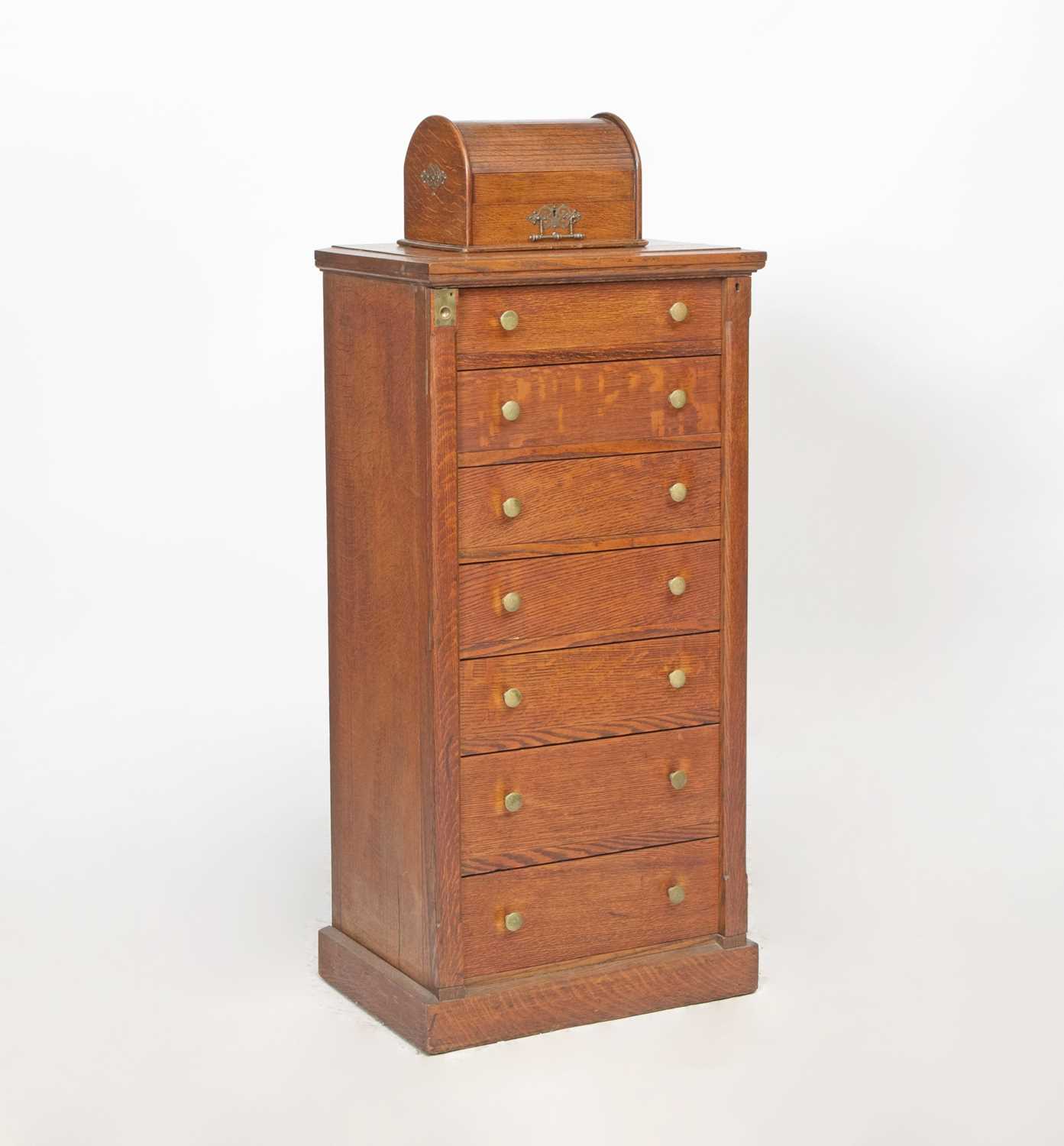 Lot 523 - Victorian Oak Wellington Chest of Drawers