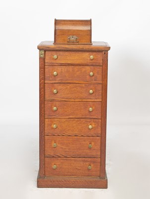 Lot 523 - Victorian Oak Wellington Chest of Drawers