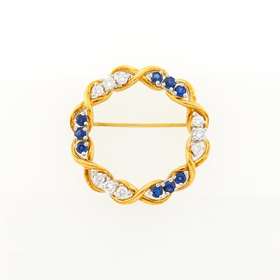 Lot 2036 - Gold, Sapphire and Diamond Circle Brooch