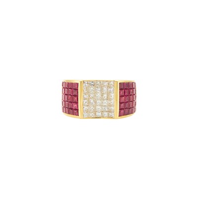 Lot 2171 - Gold, Invisibly-Set Ruby and Diamond Ring