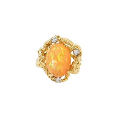 Lot 2130 - Gold, Orange Jelly Opal and Diamond Ring