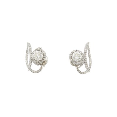 Lot 1125 - Pair of White Gold and Diamond Earrings