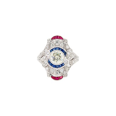 Lot 1161 - White Gold, Sapphire and Ruby Ring