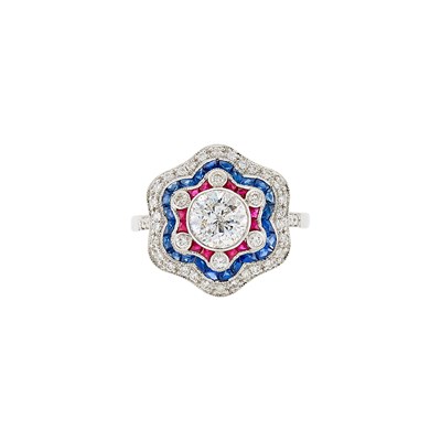 Lot 1148 - White Gold, Ruby and Sapphire Ring