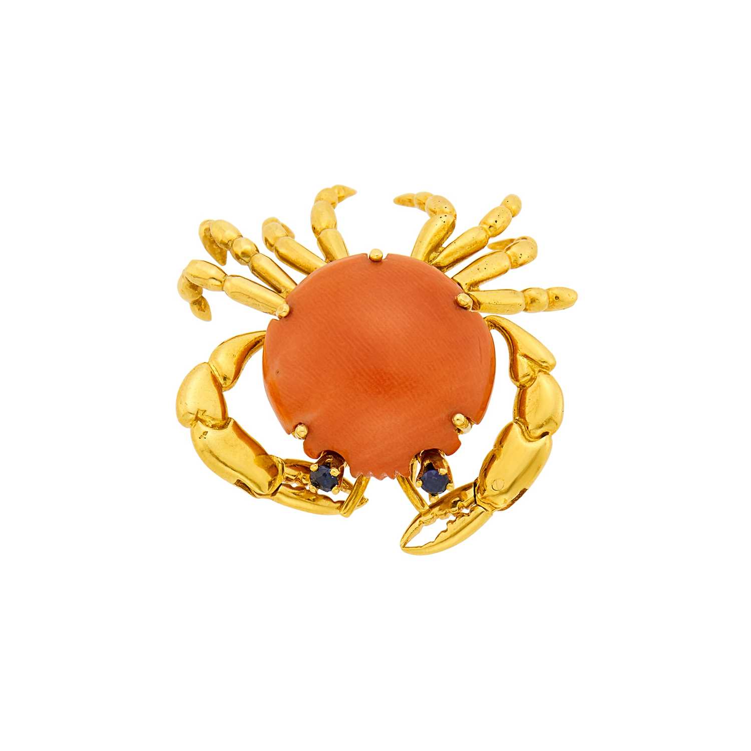 Lot 13 - Mellerio Gold, Coral and Sapphire Crab Clip-Brooch