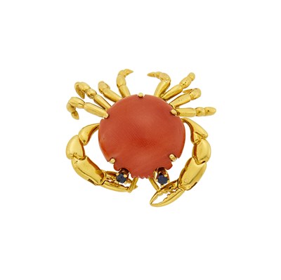 Lot 13 - Mellerio Gold, Coral and Sapphire Crab Clip-Brooch