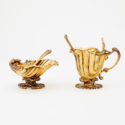 Lot 125 - Asprey Sterling Silver Gilt Mustard Pot and Open Salt and Spoon