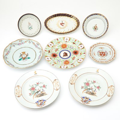 Lot 605 - Eight Porcelain Armorial Dishes