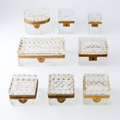 Lot 64 - Group of Eight Empire Style Gilt-Metal Mounted Cut Glass Trinket Boxes