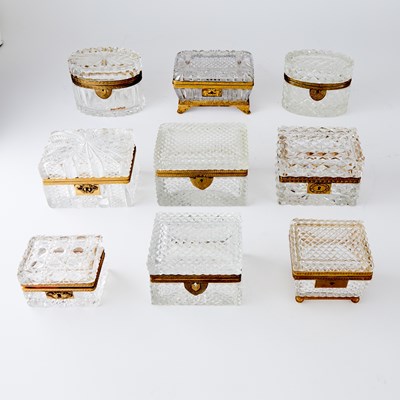 Lot 63 - Group of Nine Empire Style Gilt-Metal Mounted Cut Glass Trinket Boxes