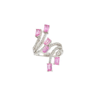 Lot 1157 - White Gold, Synthetic Pink Sapphire and Diamond Ring